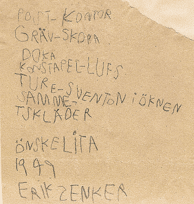 Erik Zenkers önskelista julen 1949