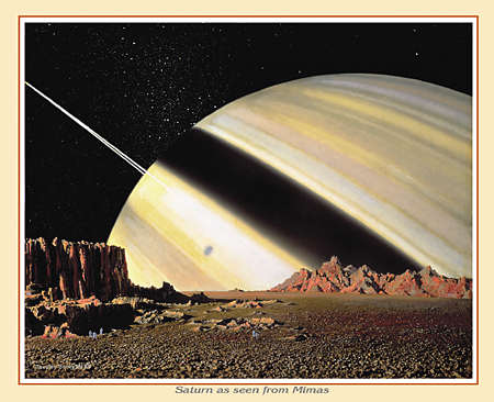 Saturn seen from Mimas. Bonestell painting.