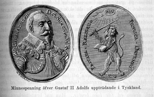 Minnespenning &ouml;fver Gustaf II Adolfs upptr&auml;dande i Tyskland.