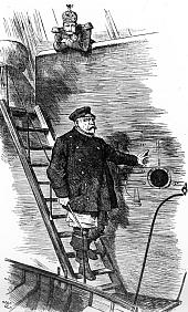 Bismarck leaving the ship (cartoon).
