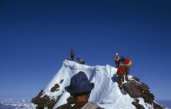Reaching the summit of the Matterhorn.