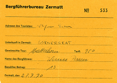 Receipt for payment to the Bergfuehrerbureau.