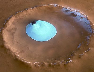 Water ice in Martian crater.